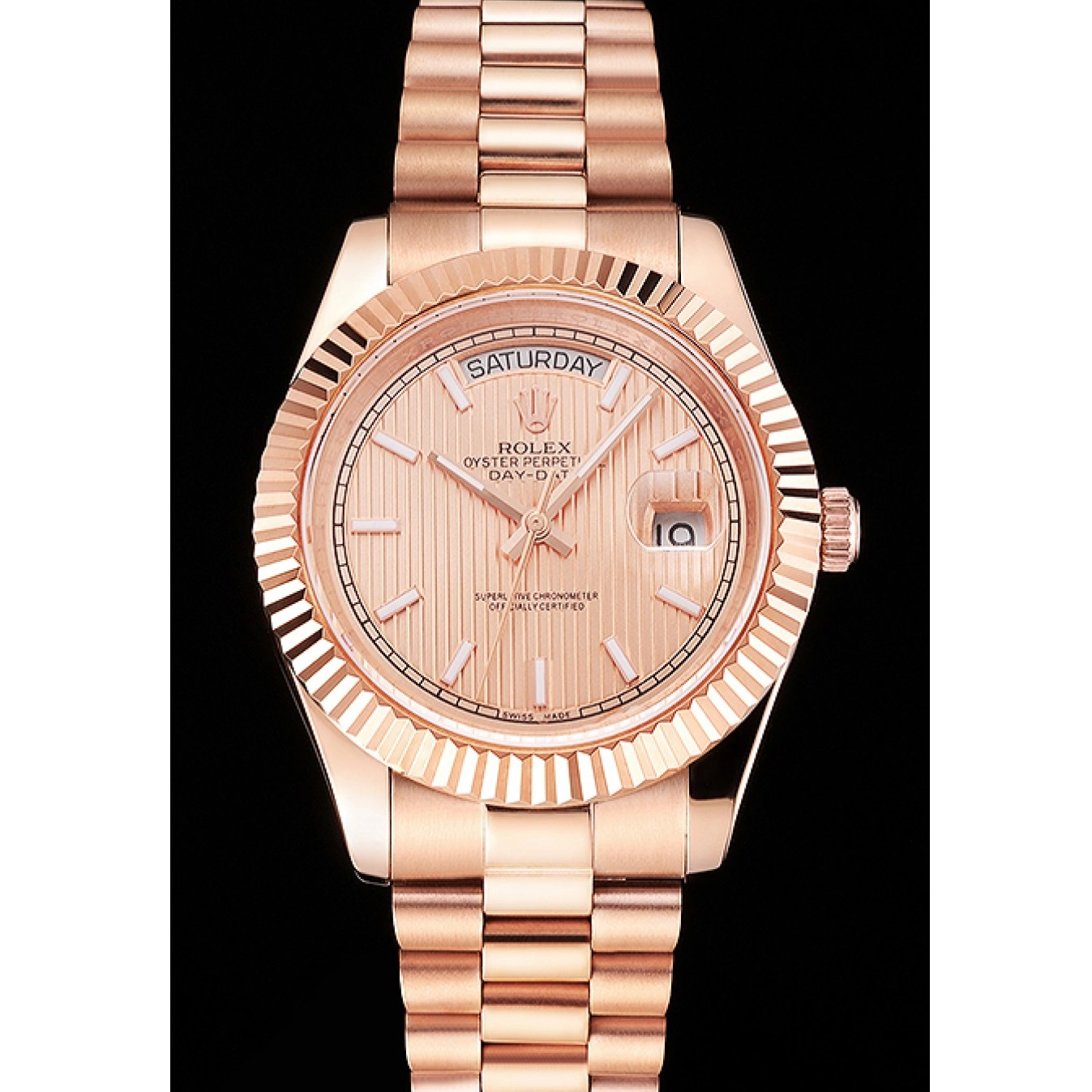 Aaa replica watch 40 Etched Day Rose Bracelet Rose Rolex And Swiss Gold Date Gold Dial Case 0716